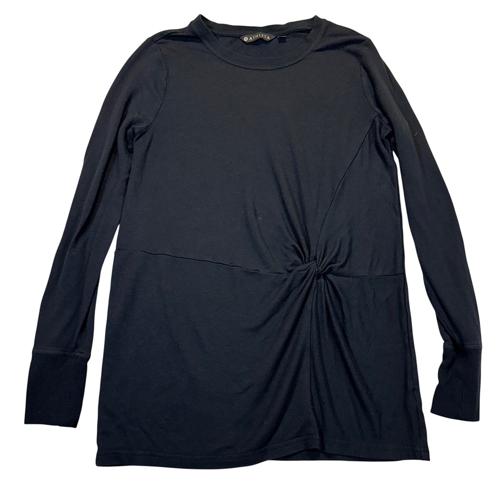 Athleta Twist Front Sweatshirt Women Small Black Athleisure Yoga Modal Top